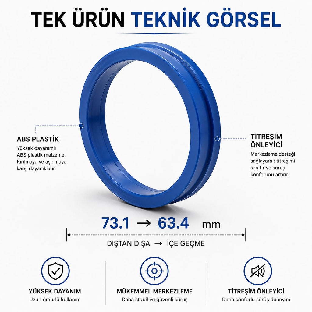 63.4 → 58.1 Jant Göbek Merkezleme Bileziği Sarı 4’lü Set