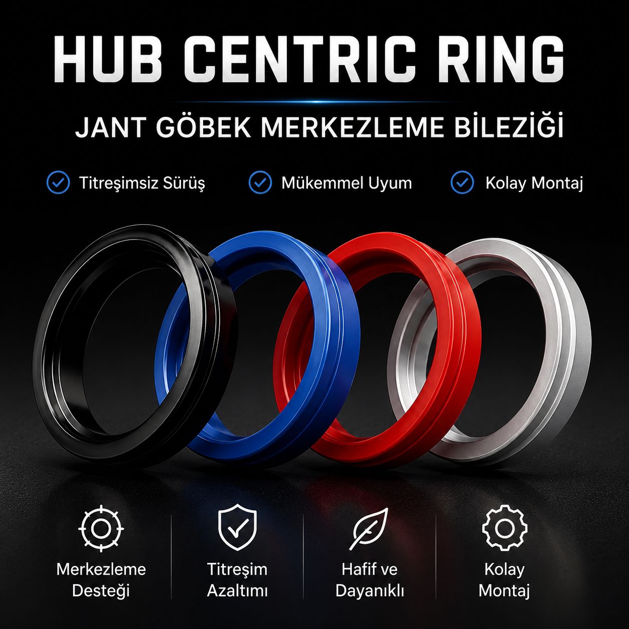 60.1 → 54.1 Jant Göbek Merkezleme Bileziği Silver 4’lü Set